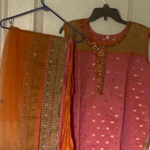Pink and Orange Embroidered Dress